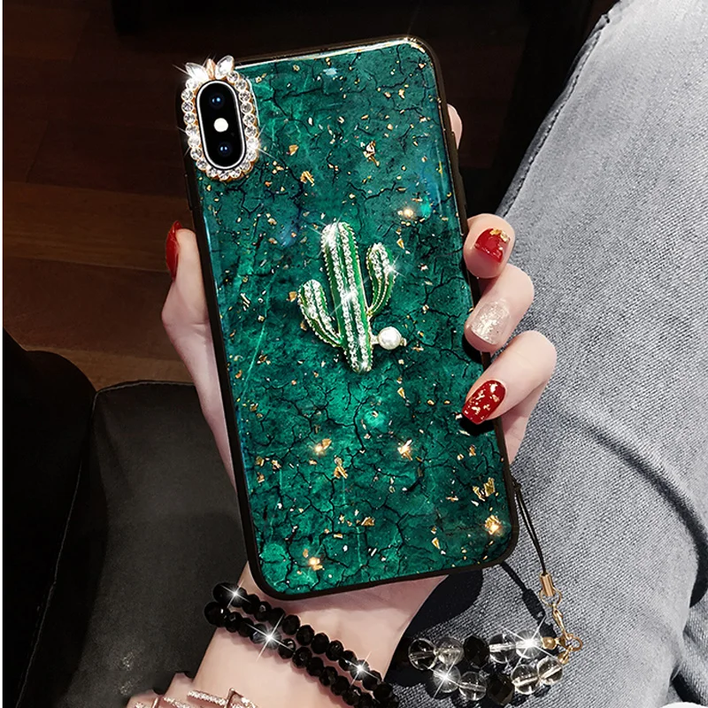 Блестящий 3D Чехол С КАКТУСОМ для телефона iPhone 12 Mini 11 Pro XS Max XR X 8 7 6 6S Plus SE чехлы с