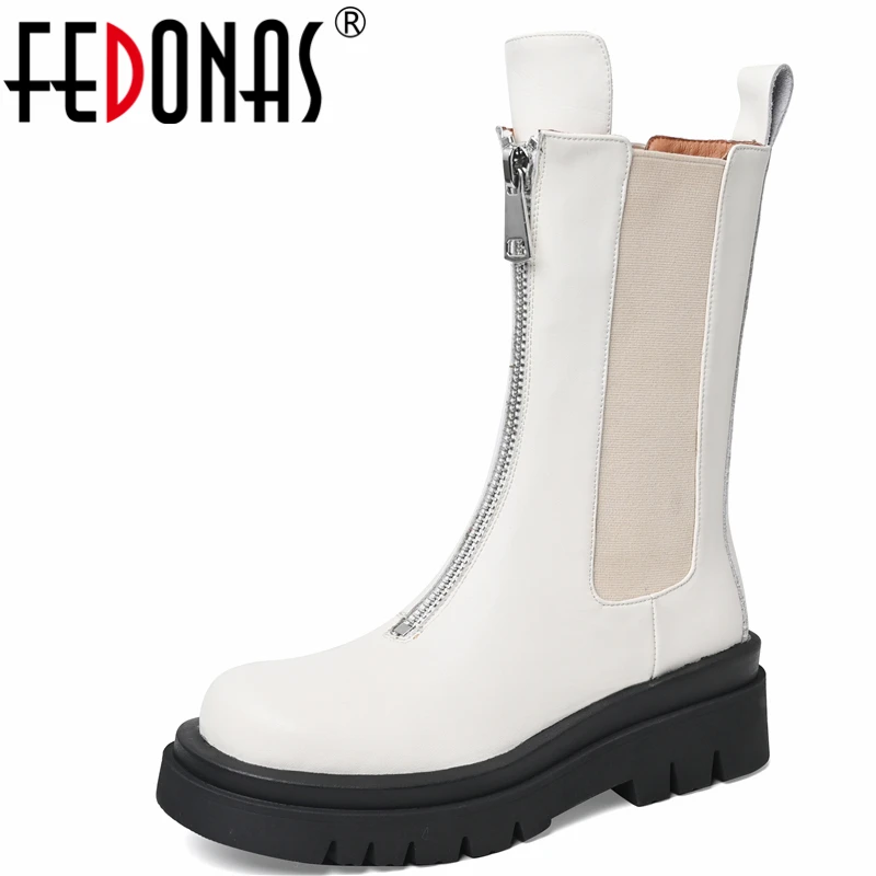 FEDONAS 2021 Casual Concise Fashion Women Mid-Calf Boots Genuine Leather Thick Heels New Front Zipper Autumn Winter Shoes Woman
FEDONAS 2021 Casual Concise Fashion Women Mid-Calf Boots Genuine Leather Thick Heels New Front Zipper Autumn Winter Shoes Woman