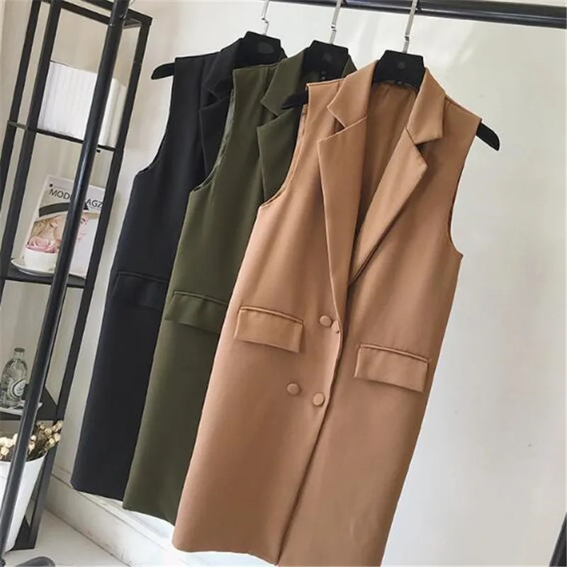 Plus size women vest spring autumn cardigan Medium length horse clips 2019 fashion casual female coat lapel solid color tops | Женская