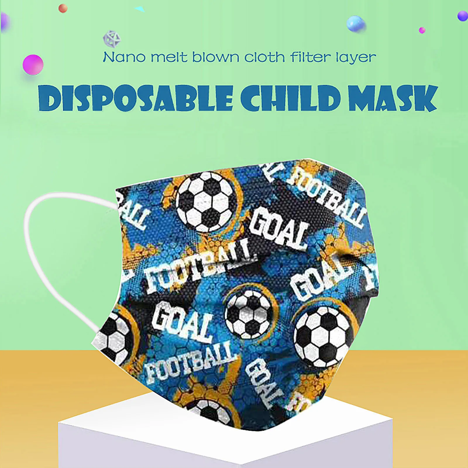 Детские одноразовые маски с принтом футбольного мяча для быстрой доставки.