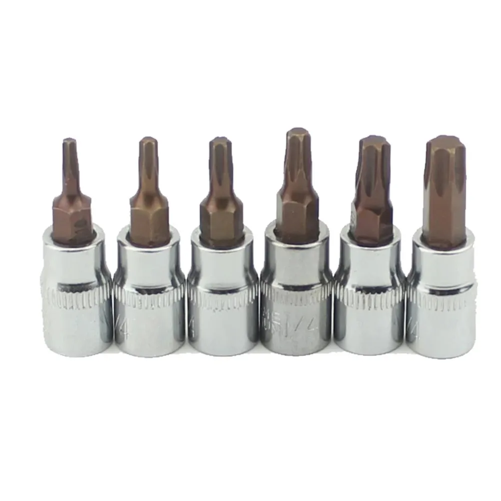 6 Pcs Torx Bit Socket 1/4inch Hex Torx Screwdriver Bit Set Drive Socket Head Screwdriver T10-T40 S2+chrome Vanadium Steel Tools
6 Pcs Torx Bit Socket 1/4inch Hex Torx Screwdriver Bit Set Drive Socket Head Screwdriver T10-T40 S2+chrome Vanadium Steel Tools