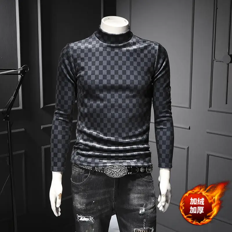 Plaid Fashion Men's Bottoming Shirt High Neck Slim Fit Inside Small Shirt Plush Thickened Large Long Sleeve T-shirt Men's T-shir
Plaid Fashion Men's Bottoming Shirt High Neck Slim Fit Inside Small Shirt Plush Thickened Large Long Sleeve T-shirt Men's T-shir