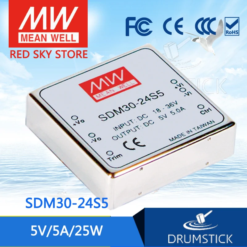 Бренд MEAN WELL представляет SDM30 24S5 5V 5A meanwell 25W DC регулируется одной Выход