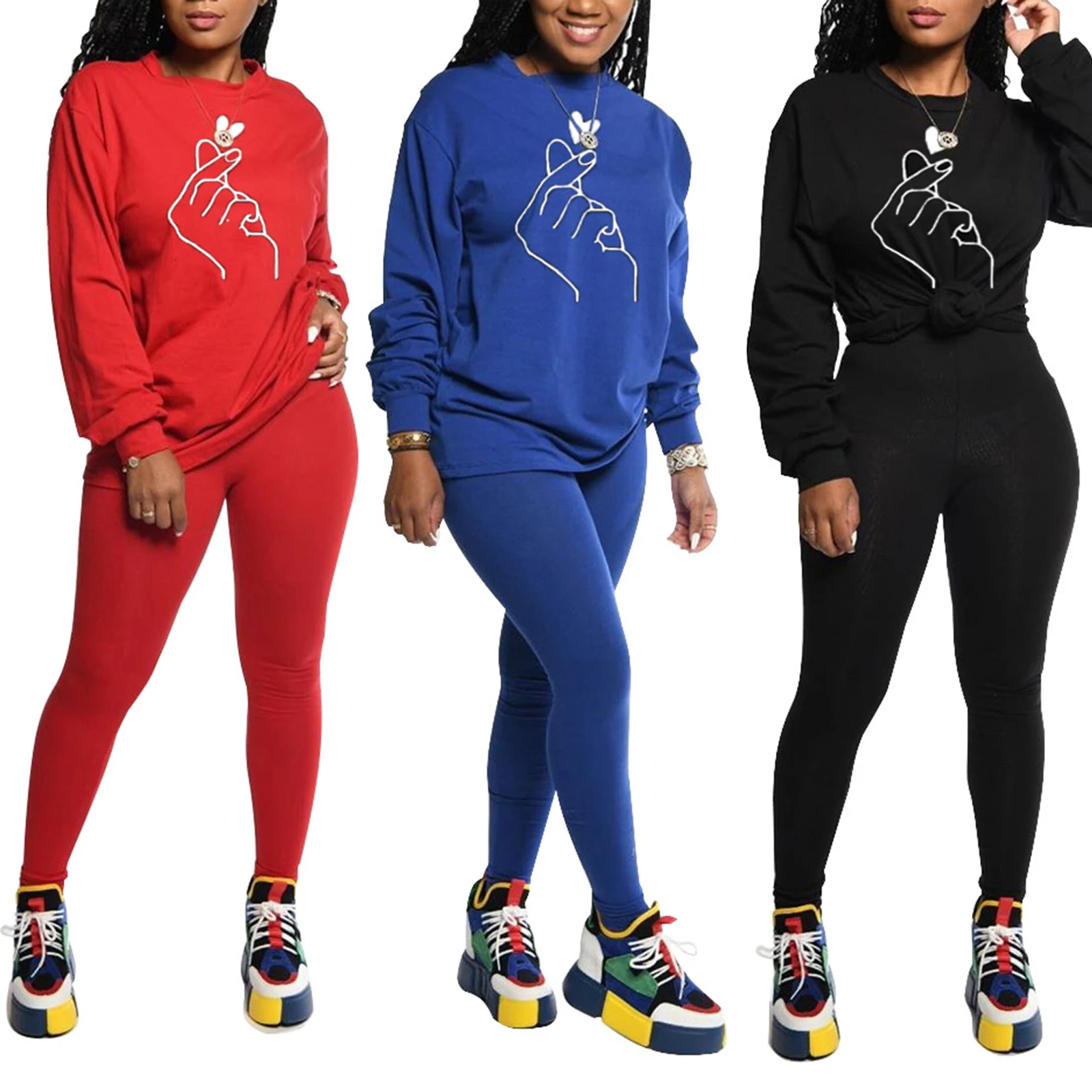 Women Two Piece Autumn Casual Sets Long Sleeve O Neck Print Loose Pullover Sweatshirt Sheath High Waist Pants Female Outfits 
Women Two Piece Autumn Casual Sets Long Sleeve O Neck Print Loose Pullover Sweatshirt Sheath High Waist Pants Female Outfits