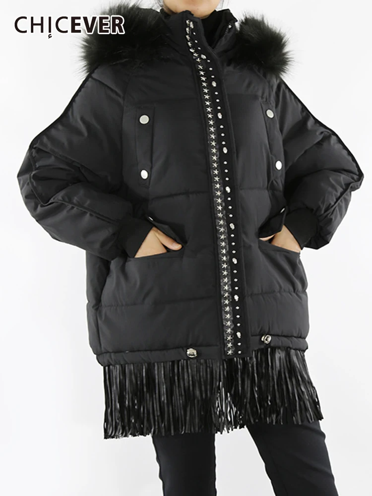 CHICEVER Casual Black Patchwork Tassel Coat For Women Hooded Long Sleeve Straight Minimalist Cotton Coats Female Winter 2021 New
CHICEVER Casual Black Patchwork Tassel Coat For Women Hooded Long Sleeve Straight Minimalist Cotton Coats Female Winter 2021 New