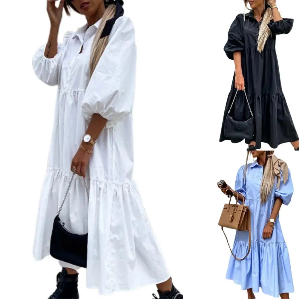 Women Shirt Dress Solid Color Large Hem Cotton Blend Half Sleeve Turn Down Collar Streetwear for Spring/Summer
Women Shirt Dress Solid Color Large Hem Cotton Blend Half Sleeve Turn Down Collar Streetwear for Spring/Summer