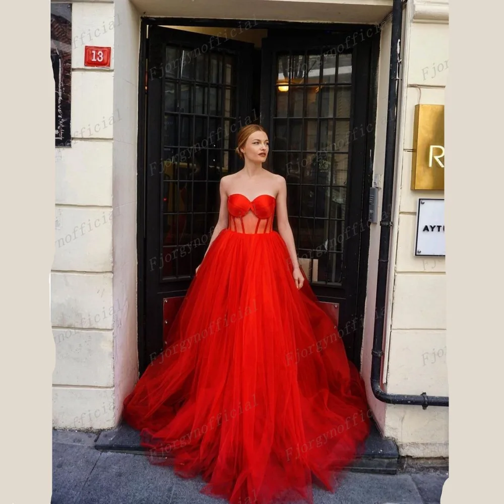 

Женское винтажное платье из фатина, красное ТРАПЕЦИЕВИДНОЕ платье без бретелек в несколько рядов, вечернее платье на выпускной, 2021