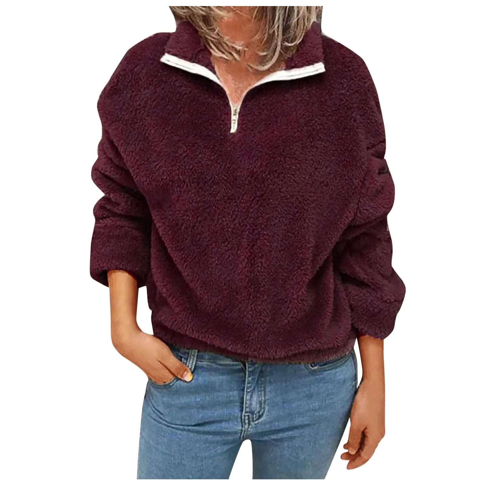 Tops Plush Pullover Sweatshirt Winter Ladies Long-sleeved Double-sided Plush Top Fashion Women Zipper Patchwork Long Sleeves 
Tops Plush Pullover Sweatshirt Winter Ladies Long-sleeved Double-sided Plush Top Fashion Women Zipper Patchwork Long Sleeves