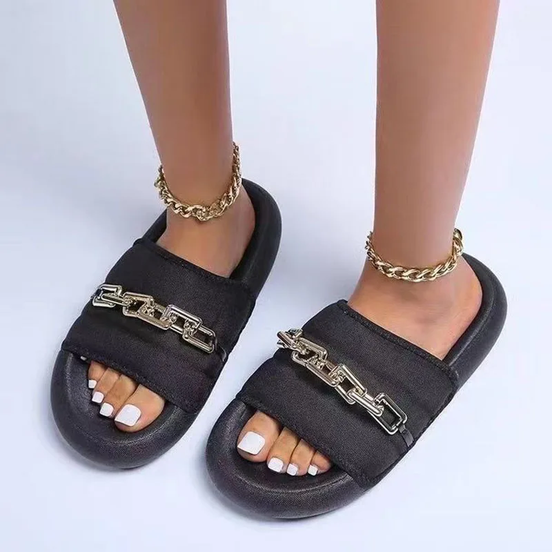 Summer New Round Head Thick Bottom Slippers Oversize One Font Metal Chain Soft Bottom Chain Woman Fashion Casual
Summer New Round Head Thick Bottom Slippers Oversize One Font Metal Chain Soft Bottom Chain Woman Fashion Casual