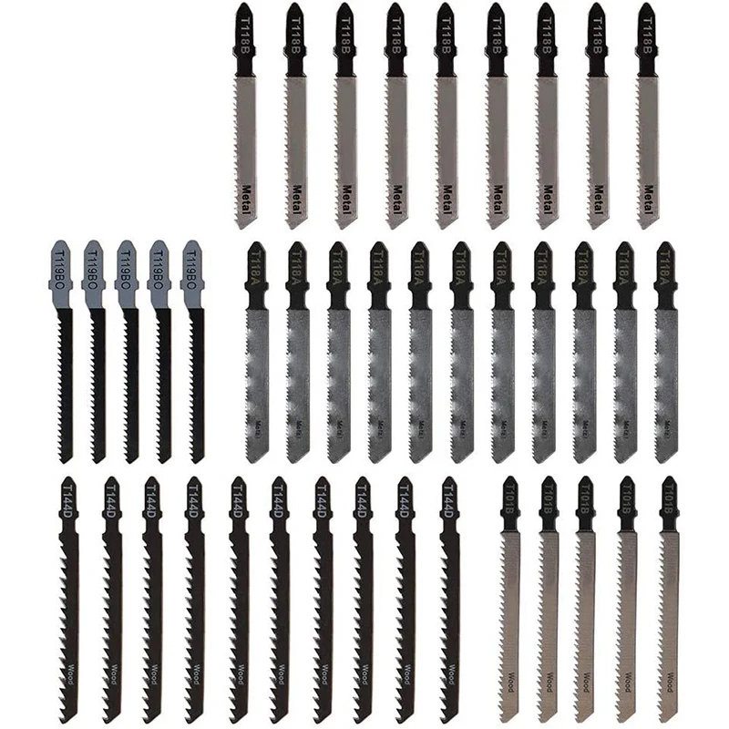 Jigsaw Blades, 40Pcs T-Shank Jig Saw Blade Set, Assorted Woodworking Jig Saw Blades for Wood
Jigsaw Blades, 40Pcs T-Shank Jig Saw Blade Set, Assorted Woodworking Jig Saw Blades for Wood