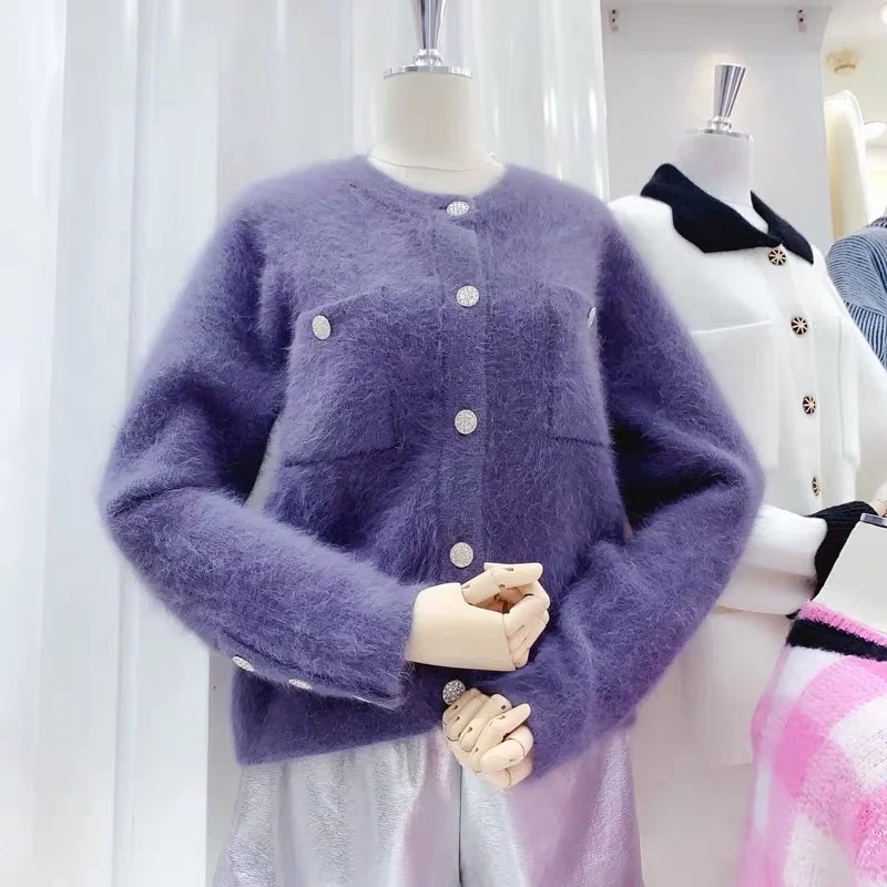 High Quality Fashion Women Mink Cashmere Sweater Cardigan Elegant Winter Diamonds Button Soft Warm Pink Mohair Cardigans Tops
High Quality Fashion Women Mink Cashmere Sweater Cardigan Elegant Winter Diamonds Button Soft Warm Pink Mohair Cardigans Tops