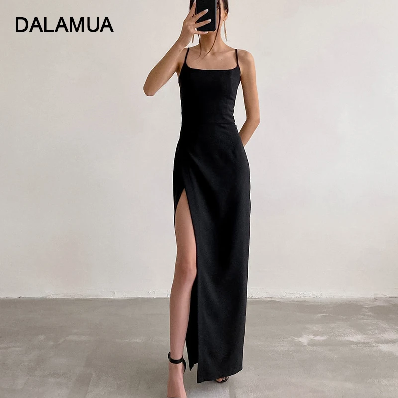 Women Slip Dress Sexy High Split Sleeveless Solid Black Elegant 2022 Summer New Lady Outfits Spaghetti Strap Female Long Dresses 
Women Slip Dress Sexy High Split Sleeveless Solid Black Elegant 2022 Summer New Lady Outfits Spaghetti Strap Female Long Dresses