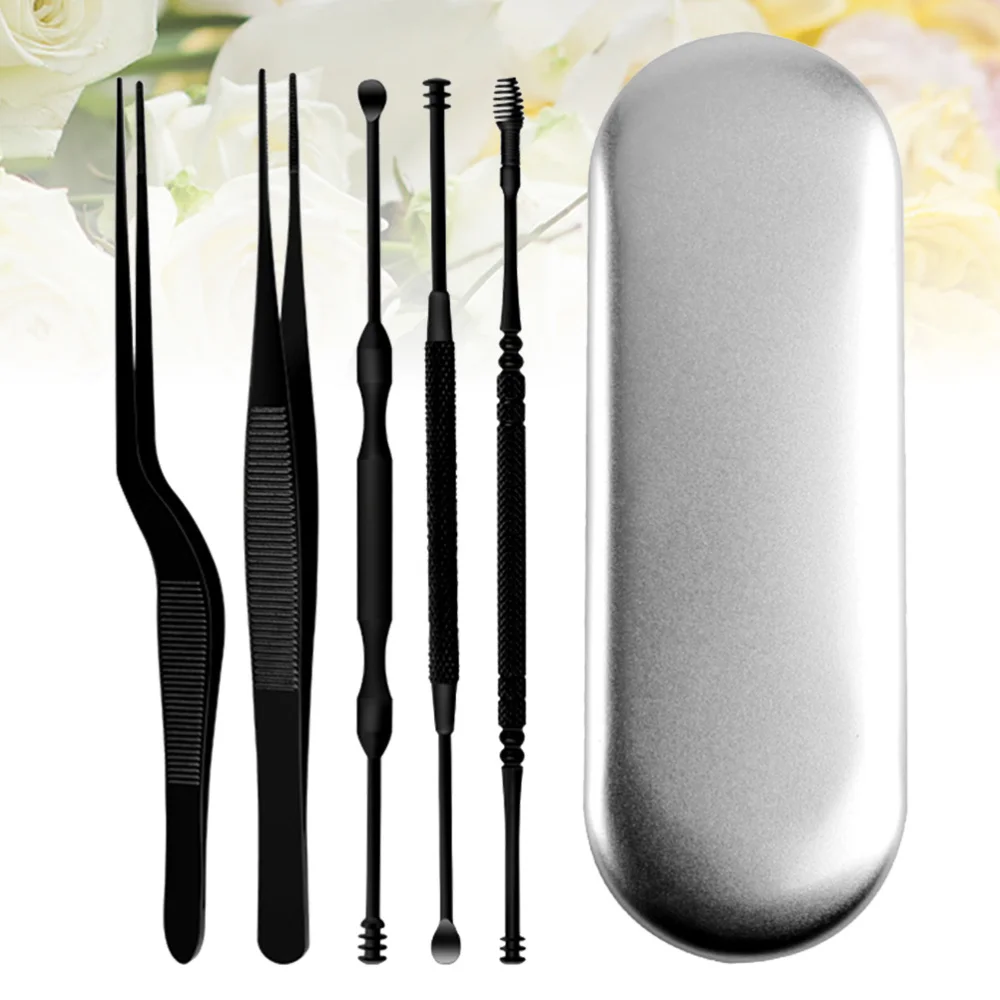 6pcs Ear Cleaning Tools Set Stainless Steel Double-ended Ear Picks and Tweezers for Home Travel (Black)
6pcs Ear Cleaning Tools Set Stainless Steel Double-ended Ear Picks and Tweezers for Home Travel (Black)