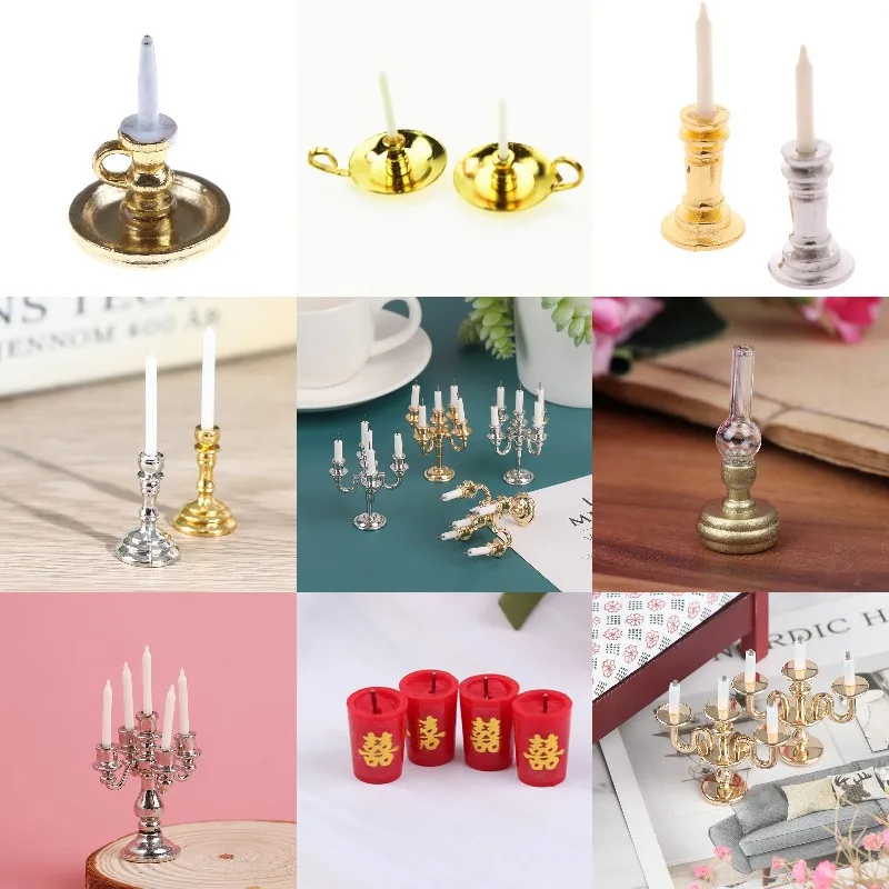 1:12 Scale Miniature Candlesticks Candelabra Dollhouse Candles Furniture Toy Pretend Play Doll House Decoration Accessories | Игрушки и