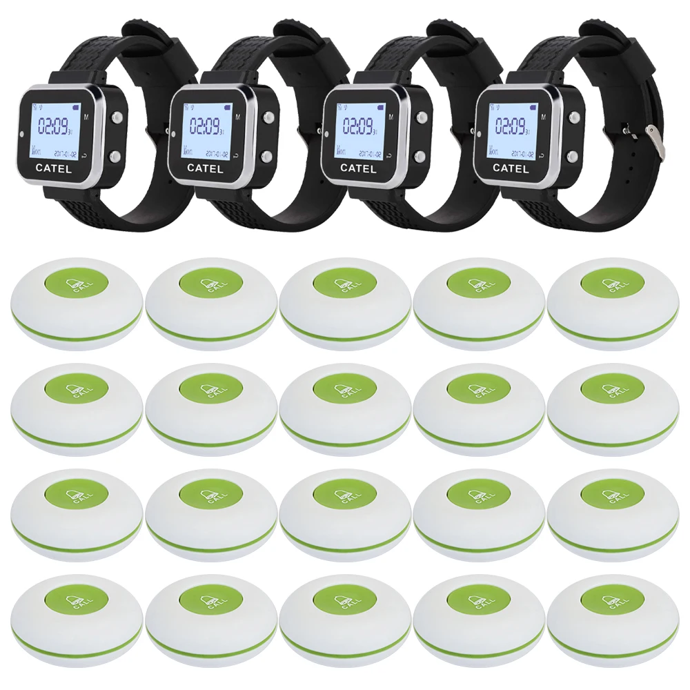 CATEL Wireless Calling System 20 Call Button Transmitter 4 Watch Pager Paging System For Restaurant Waiter Service Bell Buzzer
CATEL Wireless Calling System 20 Call Button Transmitter 4 Watch Pager Paging System For Restaurant Waiter Service Bell Buzzer