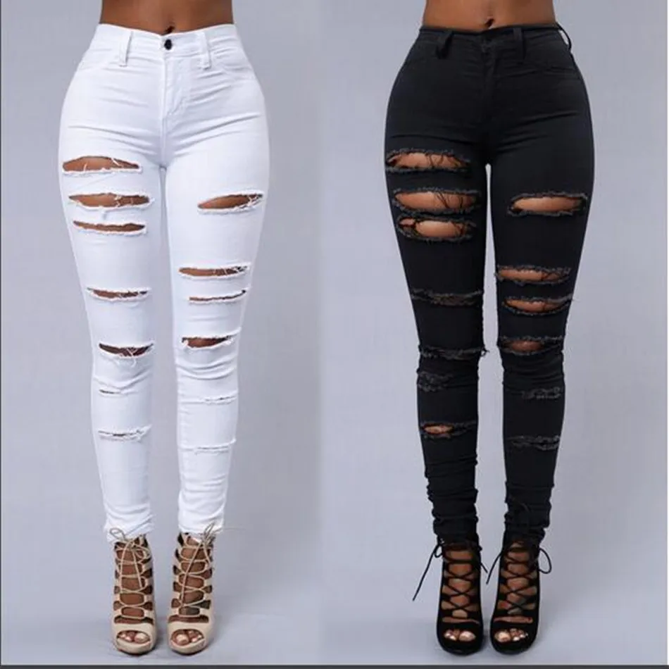 Skinny Jeans Women Denim Knee Holes Ripped Pencil Pants High Waist Trousers Female Black White Stretch Cloth-Fitting Jens Mujer
Skinny Jeans Women Denim Knee Holes Ripped Pencil Pants High Waist Trousers Female Black White Stretch Cloth-Fitting Jens Mujer