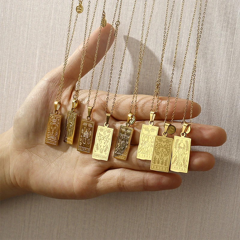 2021 Tarot Necklace Gold Square Zodiac Sign Pendant Stainless Steel New Vintage 12 Constellations Necklace for Women Jewelry
2021 Tarot Necklace Gold Square Zodiac Sign Pendant Stainless Steel New Vintage 12 Constellations Necklace for Women Jewelry