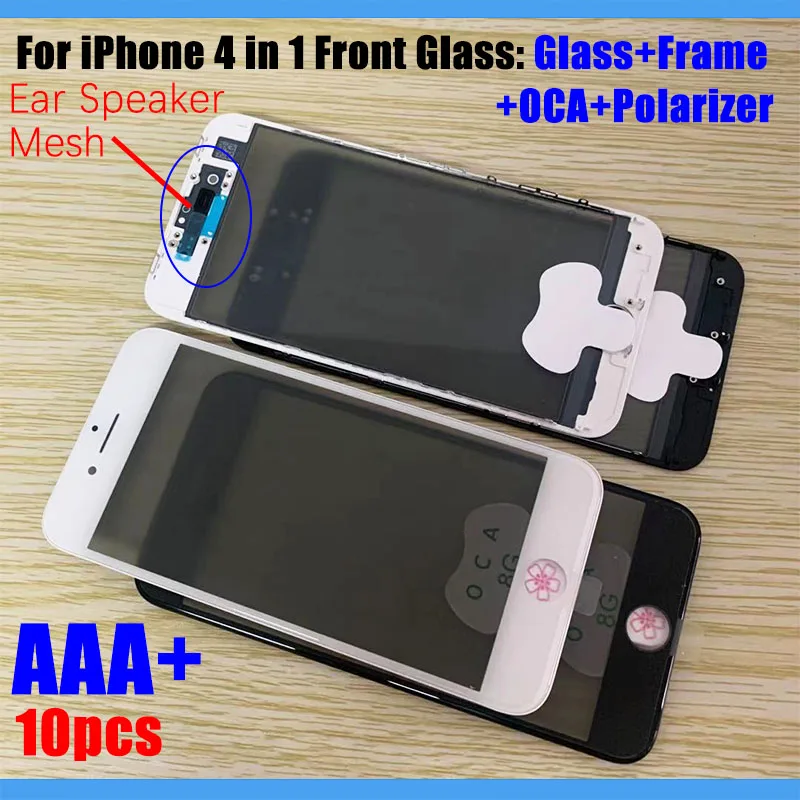 10Pcs For Apple iPhone 6 6s 7 8 Plus 4 in 1 Front Glass OCA + Polarizer Film LCD Outer Screen Panel + Cold Press Frame Bezel
10Pcs For Apple iPhone 6 6s 7 8 Plus 4 in 1 Front Glass OCA + Polarizer Film LCD Outer Screen Panel + Cold Press Frame Bezel