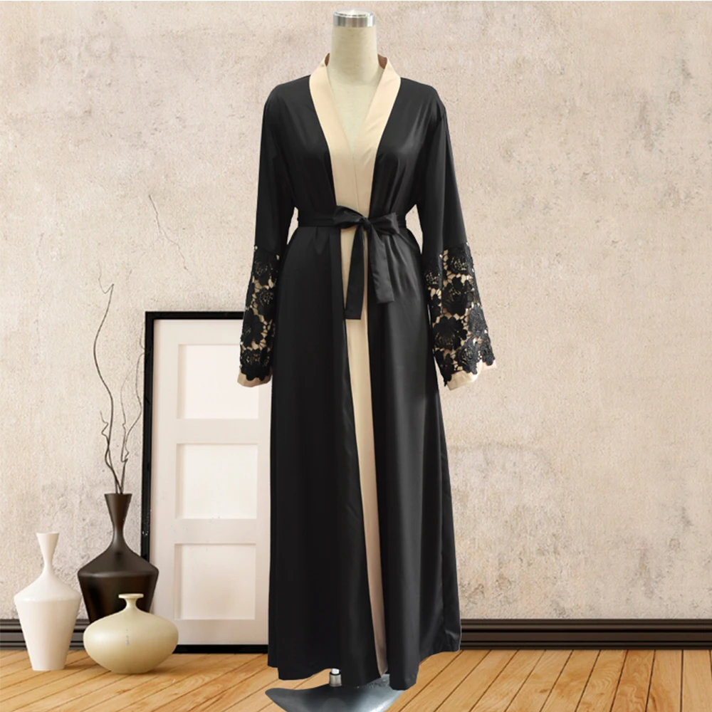 Modest Long Sleeve Lace Embroidery Simple Style Dubai For Women Muslim Dress Kimono Open Abaya Ramadan Arabic Islamic Clothing 
Modest Long Sleeve Lace Embroidery Simple Style Dubai For Women Muslim Dress Kimono Open Abaya Ramadan Arabic Islamic Clothing