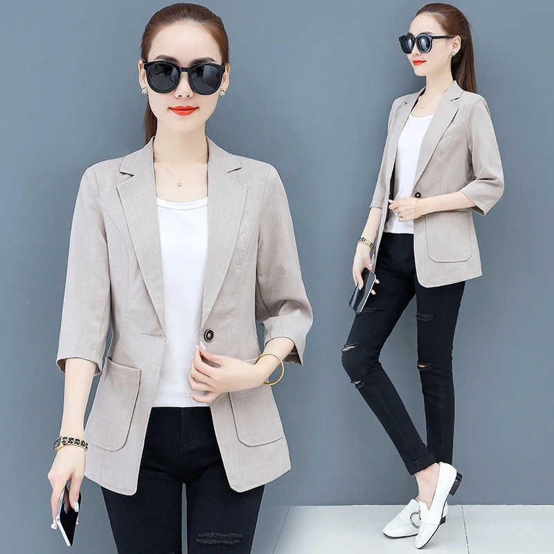 #5271 Black White Grey Cotton Linen Blazer Women Thin Casual Suit Jacket Female Slim Short Womens Blazers Three Quarter Sleeved
#5271 Black White Grey Cotton Linen Blazer Women Thin Casual Suit Jacket Female Slim Short Womens Blazers Three Quarter Sleeved