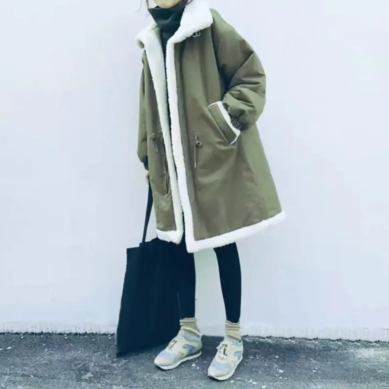 Куртка женская на хлопковой подкладке, зимнее пальто средней длины из искусственной овечьей шерсти, свободная парка, зимнее утепленное пал... 
Куртка женская на хлопковой подкладке, зимнее пальто средней длины из искусственной овечьей шерсти, свободная парка, зимнее утепленное пал...