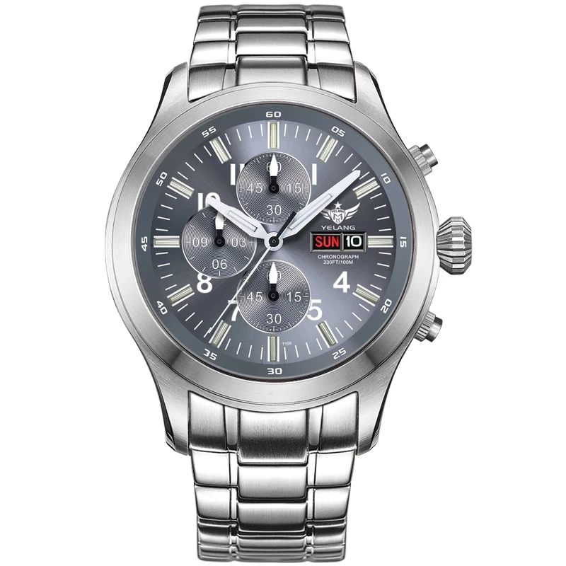 

Yelang Men Tritium Watch Mens Chronograph Watches Pilot Quartz Wristwatch 100M Waterproof T100 Luminous Sapphire Mirror Military