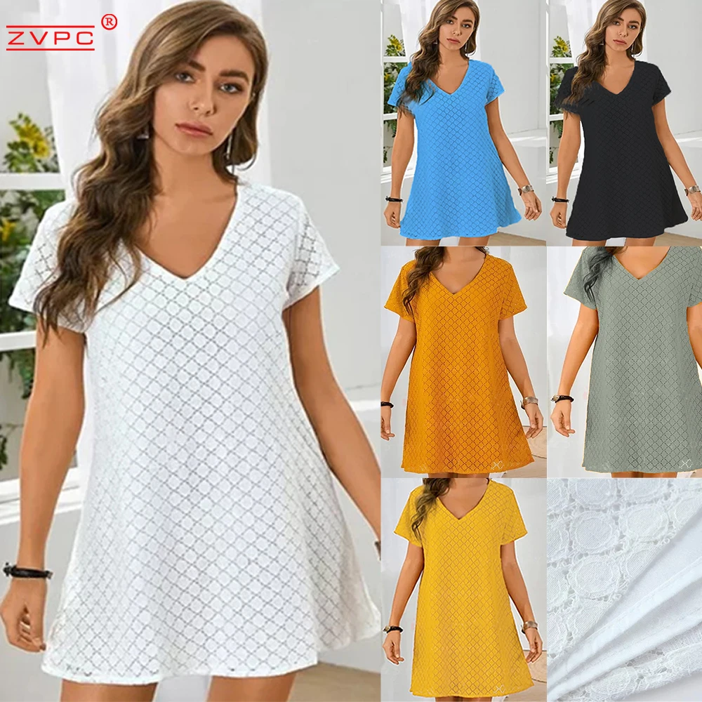 Vestidos Women's Lace Summer Simple Solid Casual Fashion Dresses for Women 2021,V Neck Vestido Feminino 
Vestidos Women's Lace Summer Simple Solid Casual Fashion Dresses for Women 2021,V Neck Vestido Feminino