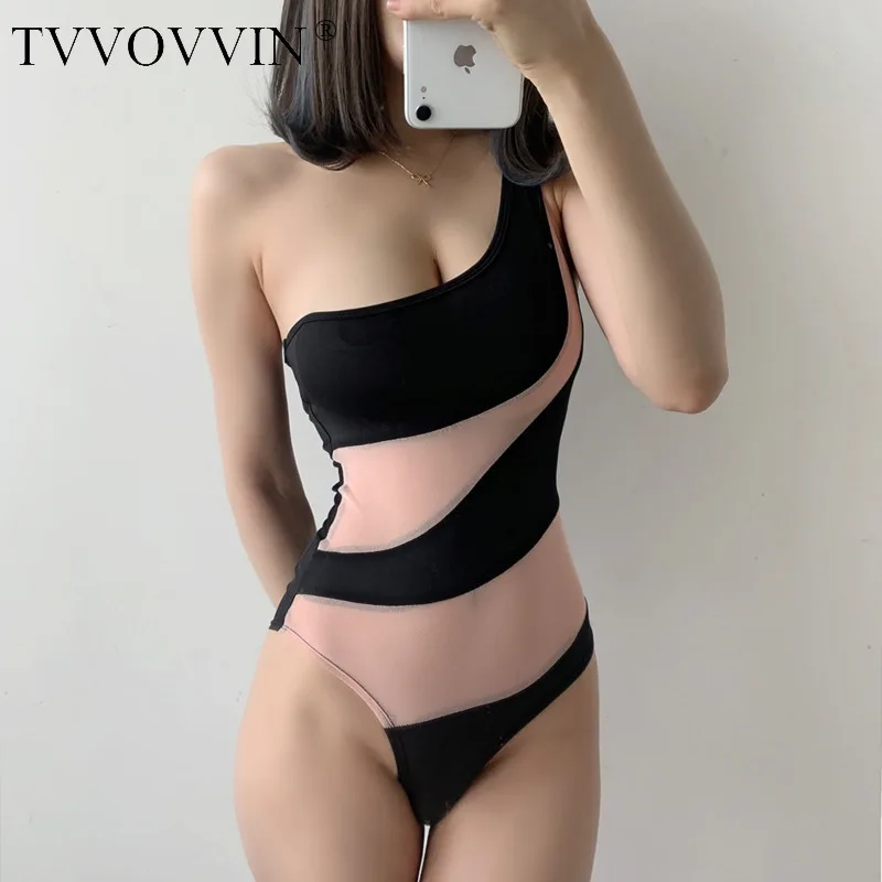 

2020 Sumemr New European Fashion Sexy Gauze Mesh Perspective Patchwork Slim Strapless One-piece Vest Female Skinny Rompers E164