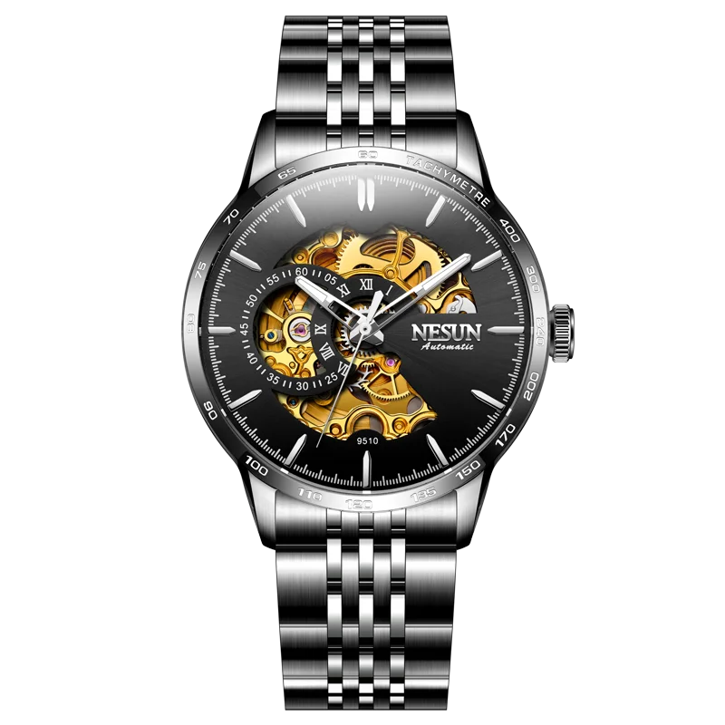 

Switzerland Luxury Brand Mechanical Watches Men Nesun Skeleton Luminous Waterproof Automatic Watch Man Relogio Masculino 9510