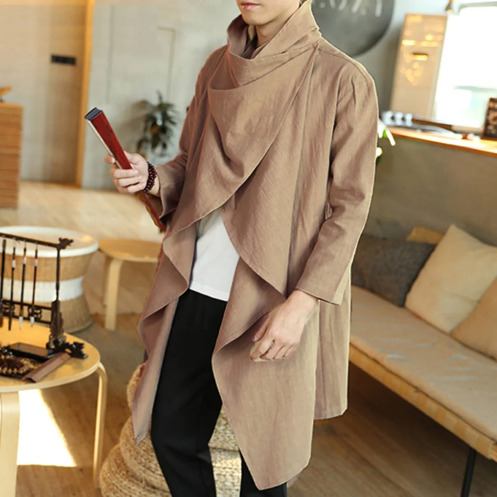 Men Spring Summer Gothic Punk Long Sleeve Cape Ruffle Shawl Midi Cardigan Coat | Мужская одежда