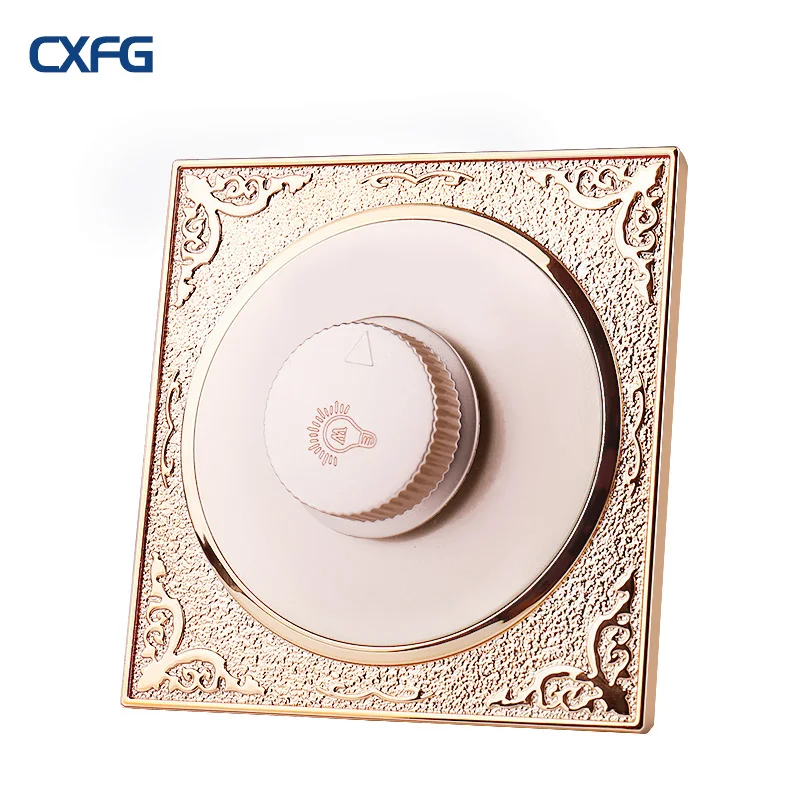 CXFG High-End Gold Dimming Wall Switch Panel 220v High-Power Stepless Knob Switch Incandescent Lamp LED Light Control Switch
CXFG High-End Gold Dimming Wall Switch Panel 220v High-Power Stepless Knob Switch Incandescent Lamp LED Light Control Switch