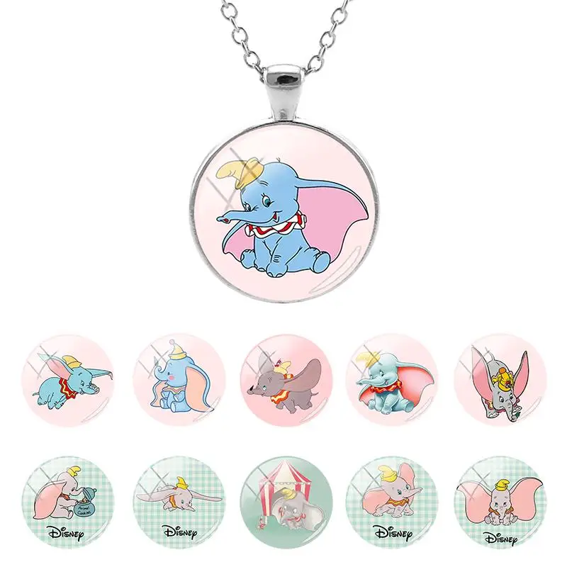 

Disney Dumbo Simple Cute Pattern 25mm Glass Dome Pendant Necklace Cartoon Necklace for Girls Party Cabochon Jewelry Fashion XF01