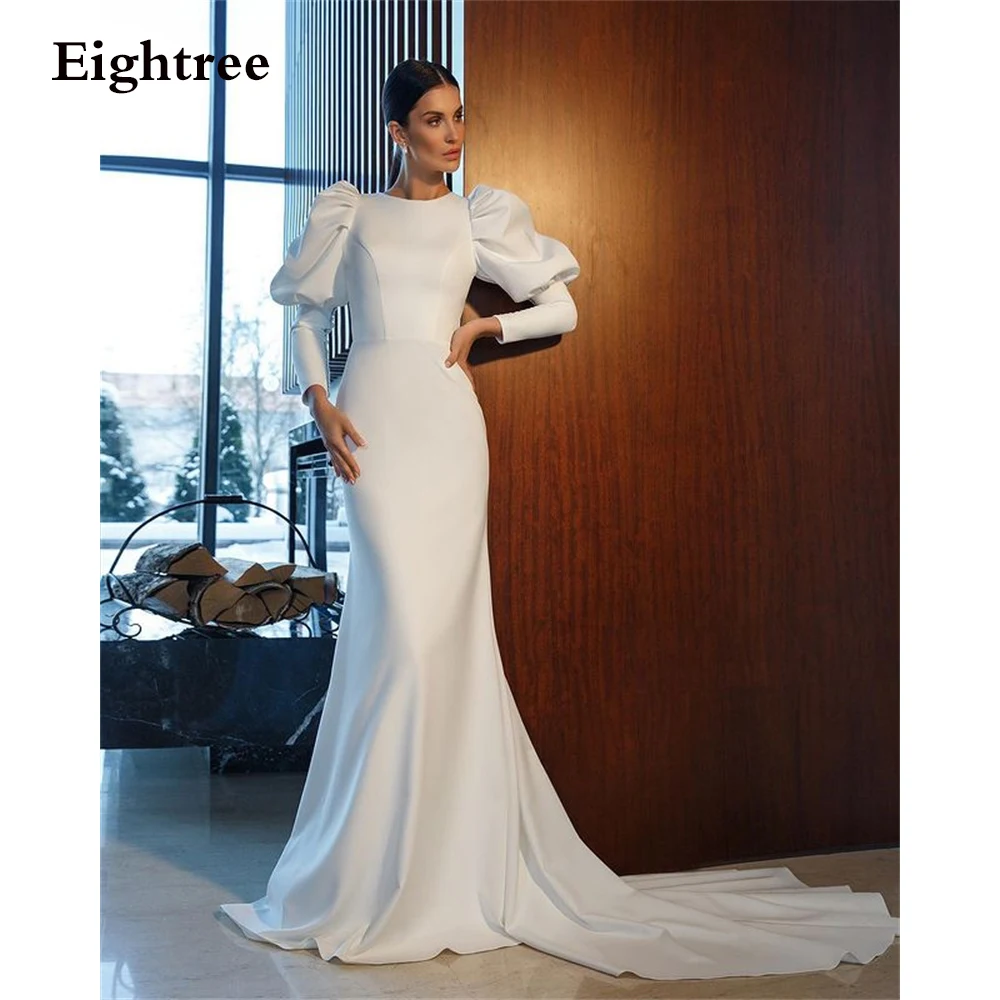 Eightree Simple Mermaid O Neck Wedding Dress Long Puff Sleeve Train Bridal Gowns Backless Button Long Marriage Party Dress
Eightree Simple Mermaid O Neck Wedding Dress Long Puff Sleeve Train Bridal Gowns Backless Button Long Marriage Party Dress