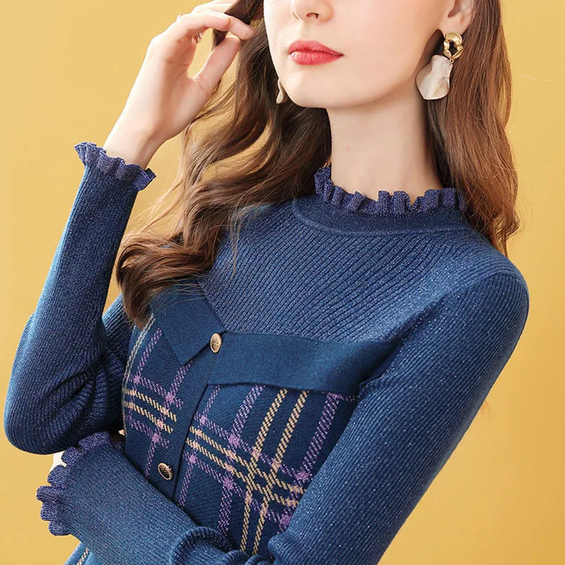 Autumn Winter Dresses Women New Fashion Plaid Knit Pullover Sweater Dress Plus Size Long Sleeve Office Knit Dress Vestido R868
Autumn Winter Dresses Women New Fashion Plaid Knit Pullover Sweater Dress Plus Size Long Sleeve Office Knit Dress Vestido R868