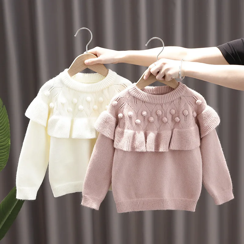 Autumn and Winter New Solid Color Pompom Knitted Sweater Coat Little Girl Baby Princess Sweet Knitted Ruffles Sweater Tops
Autumn and Winter New Solid Color Pompom Knitted Sweater Coat Little Girl Baby Princess Sweet Knitted Ruffles Sweater Tops