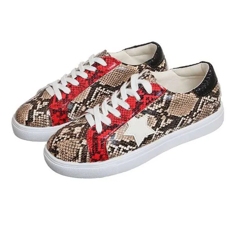 Women Serpentine Prints PU Leather Vulcanized Shoes Lace Up Female Sneakers Fashion Casual Platform Woman Flat Shoes
Women Serpentine Prints PU Leather Vulcanized Shoes Lace Up Female Sneakers Fashion Casual Platform Woman Flat Shoes
