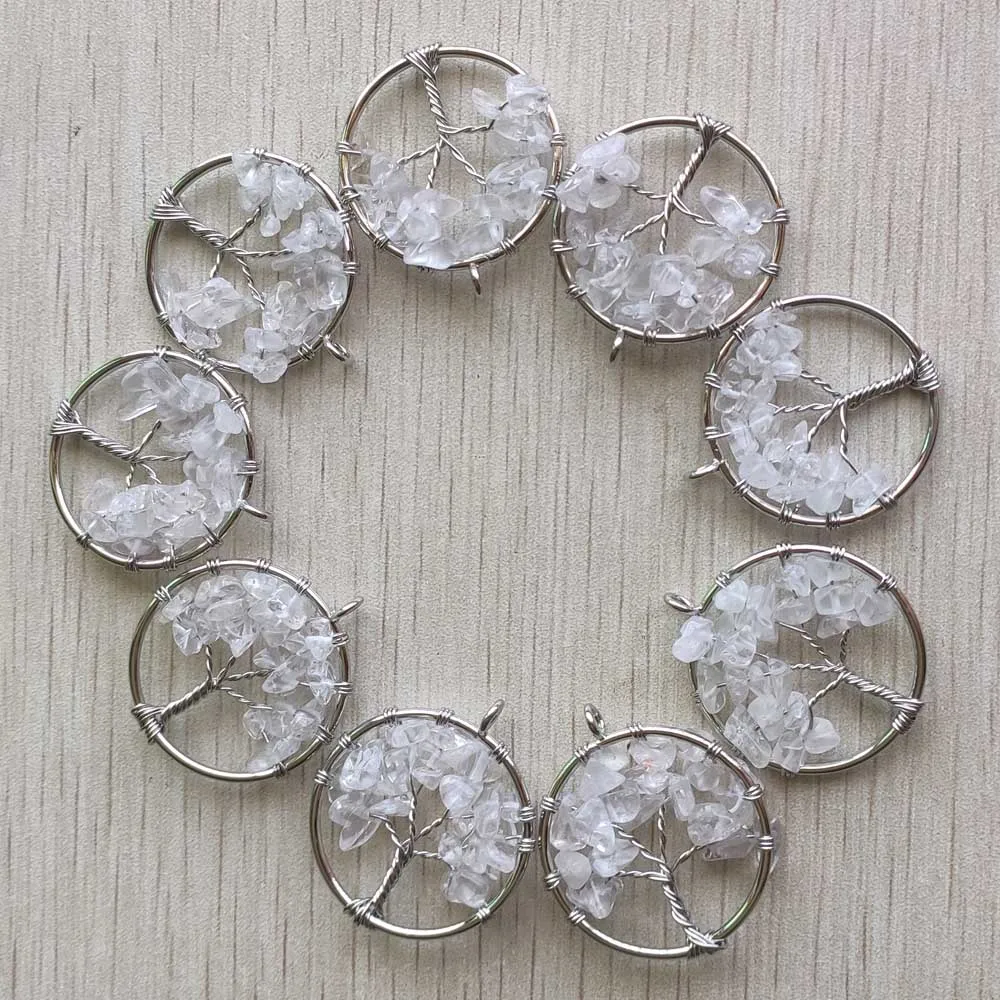

Wholesale 12pcs/lot natural white crystal tree of life handmade wire wrapped Pendants 30mm for jewelry marking free shipping