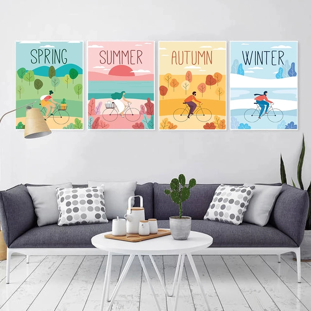 Fashion Color Seasons Wall Art Print Spring Summer Autumn Winter Cycling Bike Travel Canvas Painting Poster Home Decor Picture
Fashion Color Seasons Wall Art Print Spring Summer Autumn Winter Cycling Bike Travel Canvas Painting Poster Home Decor Picture