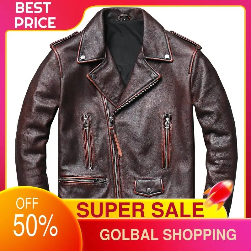2021 Vintage Brown Motorcycle Style Genuine Leather Jacket Men Plus Size 4XL Real Natural Cowhide Spring Slim Fit Biker Coat
2021 Vintage Brown Motorcycle Style Genuine Leather Jacket Men Plus Size 4XL Real Natural Cowhide Spring Slim Fit Biker Coat