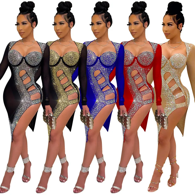 Sexy Diamonds Perspective Hollow Out Night Club Dress Sexy Long Sleeve Split Evening Party 2021 Women's Clothing Autumn Robes
Sexy Diamonds Perspective Hollow Out Night Club Dress Sexy Long Sleeve Split Evening Party 2021 Women's Clothing Autumn Robes