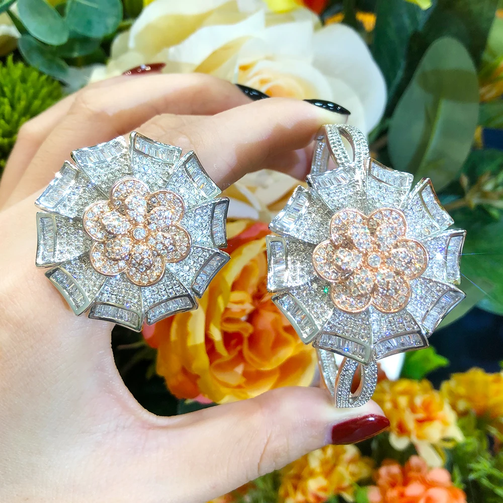 Blachette Fashion Luxury Large Flower Bangle Ring Zircon Jewelry Set Middle Eastern Women's Wedding Daily Exquisite Accessories 
Blachette Fashion Luxury Large Flower Bangle Ring Zircon Jewelry Set Middle Eastern Women's Wedding Daily Exquisite Accessories