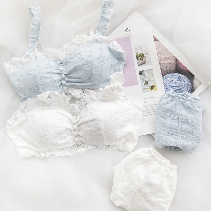 French Female Underwear Set Lace Bra and Panty Set Cotton Tube Top for Women Young Girls Teens Retro Sleep Wear White Blue 2020 
French Female Underwear Set Lace Bra and Panty Set Cotton Tube Top for Women Young Girls Teens Retro Sleep Wear White Blue 2020