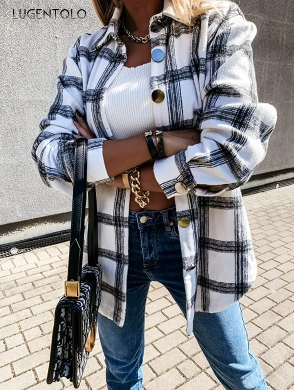 Women Shirt Autumn Winter Loose Tops Casual Plaid Long-sleeved Blouse Lapel Single-breasted Female Shirts Lugentolo
Women Shirt Autumn Winter Loose Tops Casual Plaid Long-sleeved Blouse Lapel Single-breasted Female Shirts Lugentolo