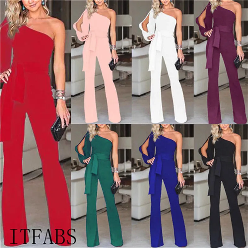 Women Single Shoulder Solid Summer Jumpsuit Fashion Female Slash Party Clubwear Spring Autumn Elegant Overalls Jumpsuits
Women Single Shoulder Solid Summer Jumpsuit Fashion Female Slash Party Clubwear Spring Autumn Elegant Overalls Jumpsuits
