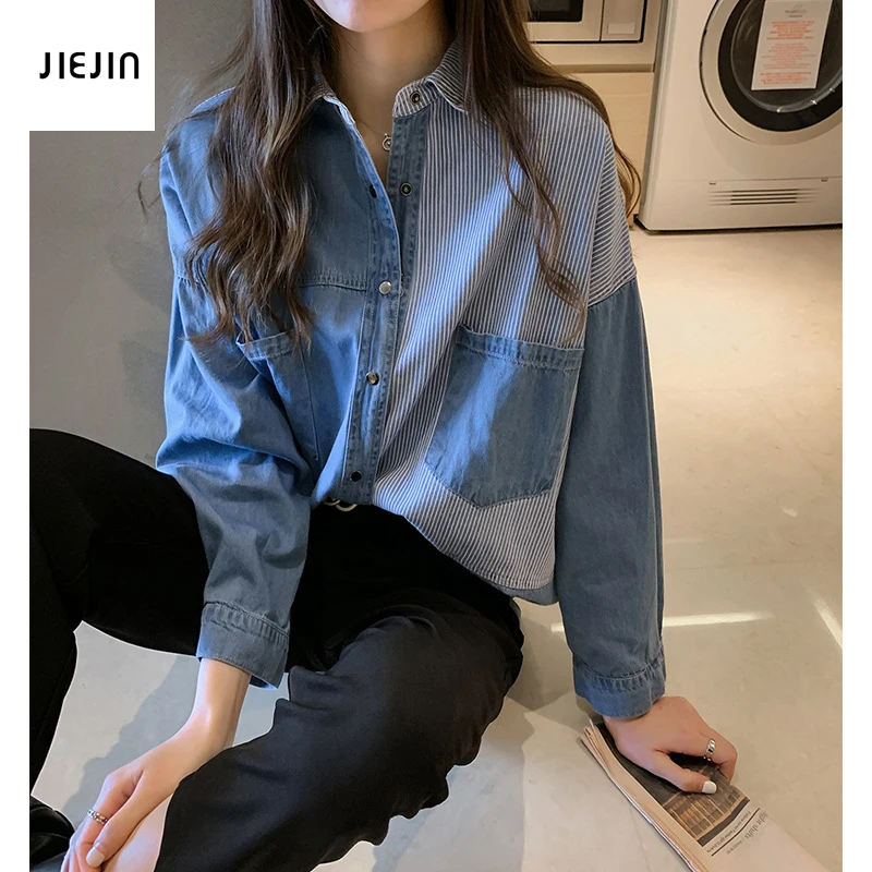 Women's Shirt Blue Blouse Clothing for Women Tops Turn Down Collar Patchwork Denim Blouses Shirts Haut Chemise Femme
Women's Shirt Blue Blouse Clothing for Women Tops Turn Down Collar Patchwork Denim Blouses Shirts Haut Chemise Femme
