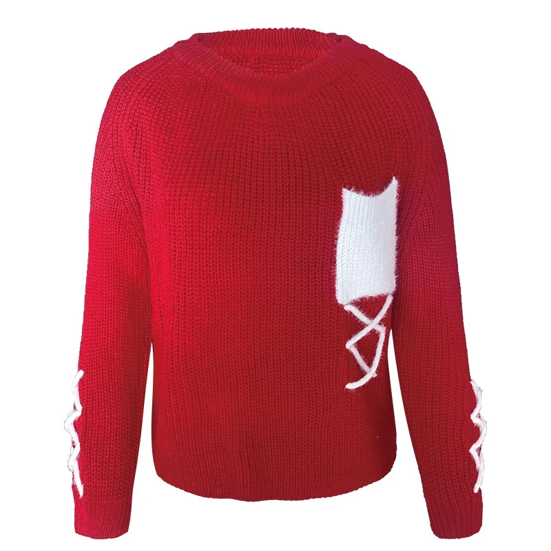 Women's Fashion Round Neck Tether Pure Color Hole Strip Pocket Casual Knitted Sweater
Women's Fashion Round Neck Tether Pure Color Hole Strip Pocket Casual Knitted Sweater