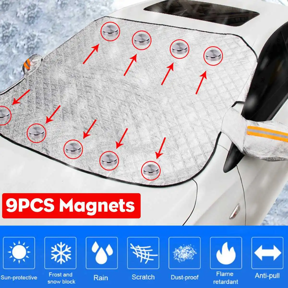 Universal 9pcs Magnets Fixed Thicken Car Windshield Mirror Reflective Bar Cover Sun Shade Winter Snow Ice Rain Dust Frost Guard
Universal 9pcs Magnets Fixed Thicken Car Windshield Mirror Reflective Bar Cover Sun Shade Winter Snow Ice Rain Dust Frost Guard