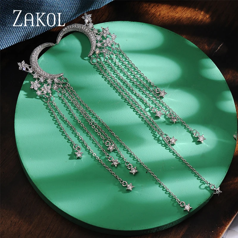 ZAKOL Hot Sale Shine Exquisite Zirconia Moon Earring for Women Long Tassel Dangle Earring Wedding Jewelry Pendant Birthday Gift
ZAKOL Hot Sale Shine Exquisite Zirconia Moon Earring for Women Long Tassel Dangle Earring Wedding Jewelry Pendant Birthday Gift