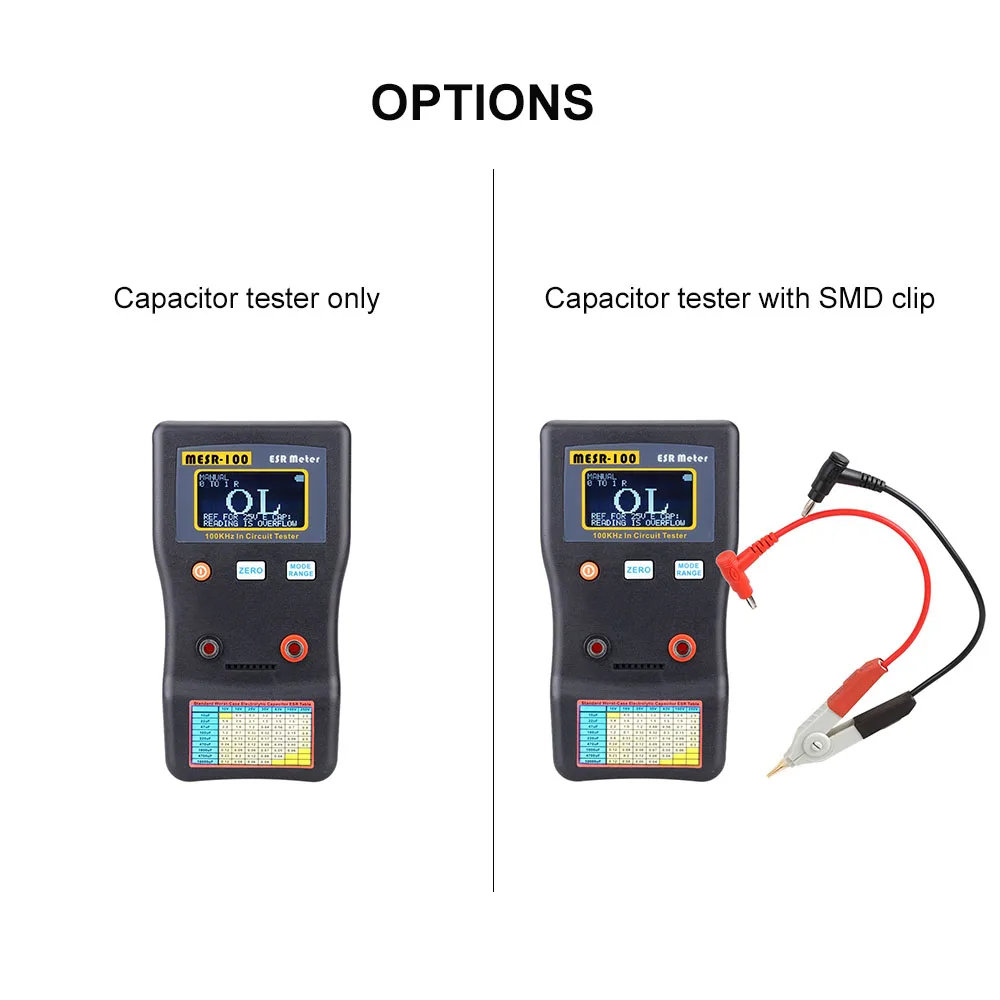 Autoranging Capacitor ESR Capacitor Tester Ohm Meter Professional Measure Internal Resistance Capacitor Meter with SMD Test Clip 
Autoranging Capacitor ESR Capacitor Tester Ohm Meter Professional Measure Internal Resistance Capacitor Meter with SMD Test Clip