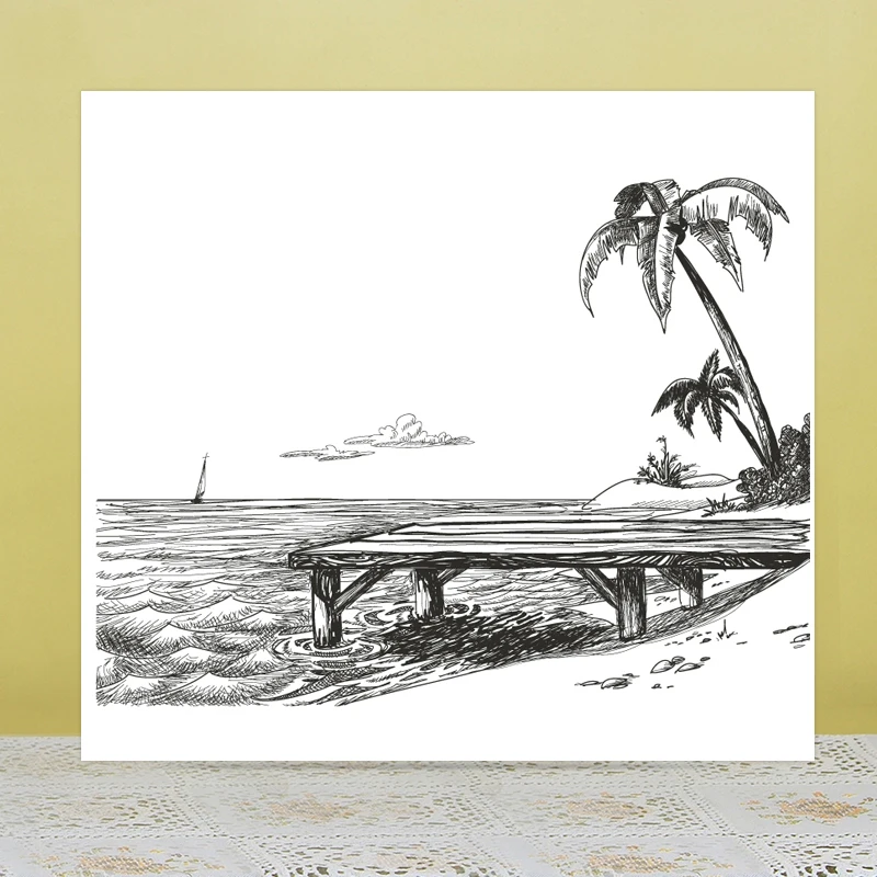 

AZSG Seabeach Cloud Coconut Tree Clear Stamps/Seals For DIY Scrapbooking/Card Making/Album Decorative Silicone Stamp Crafts